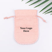 Pack Of 100 Peach Round PomPom Jewelry Packaging Pouch, Designer Wedding Favor Bags - CraftJaipur